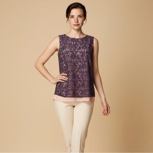 Chic Sleeveless Lace Blouse in Purple